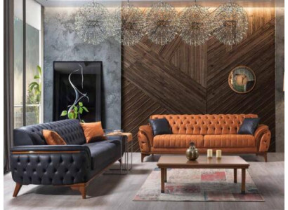 Chesterfield bankstellen Designer woonkamer set bekleding 2x textielbanken. Chesterfield bankstellen Designer woonkamer set met bekleding 2x stoffen banken.