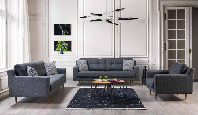 Grijze woonkamer bankstel Luxe 2x gestoffeerde banken Textiel meubels