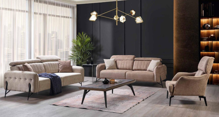 Ontwerper Beige woonkamer zitgroep 2x banken 2x fauteuils Luxe meubels