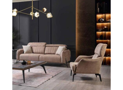 Beige woonkamer stoffen bank Luxe fauteuil 3-zitsbank 1-zitsbank 2 stuks