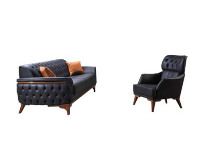 Zwarte Chesterfield Designer Loungebank Luxe Leren Bank Designer Fauteuil
