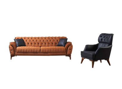 Oranje-zwarte Chesterfield-set Luxueuze driezitsstoel 2-delig