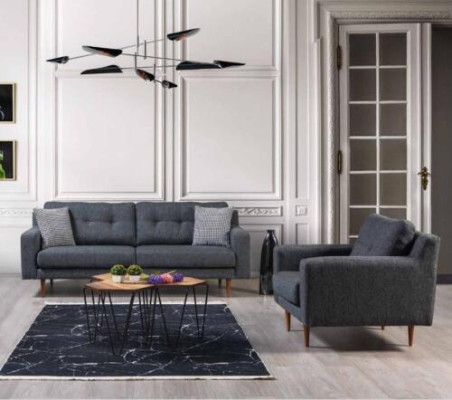 Woonkamer Grijze bankstel Luxe gestoffeerde zitmeubelen Stoffen banken Fauteuil