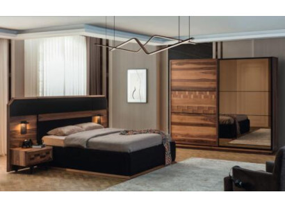 Exquise slaapkamer set Elegante tweepersoonsbed 2x houten nachtkastjes