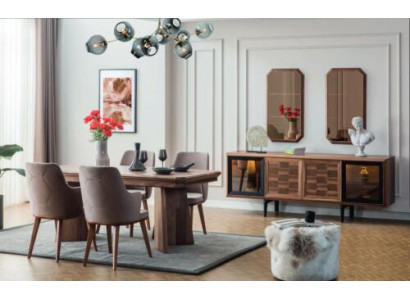 Stijlvolle eetgroep Exclusieve houten tafel Designer dressoir Stoelen 10 stuks