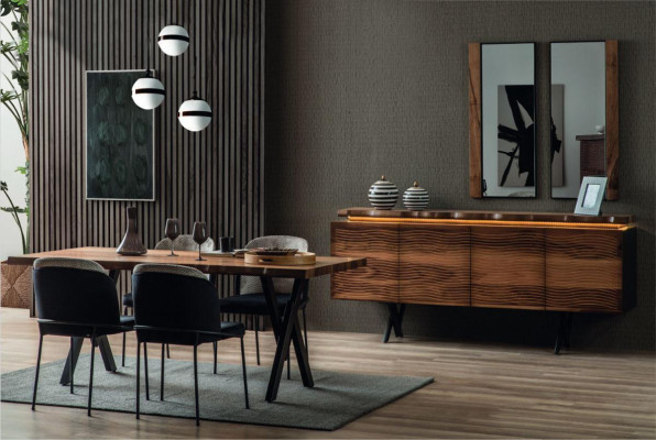 Exclusieve houten eettafel Moderne 6x gestoffeerde eetkamerstoelen set
