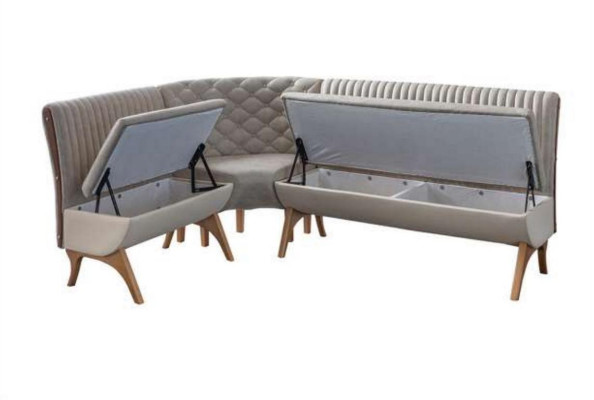 Ontwerper Lichtgrijze eetkamer set gestoffeerde hoekbank 2x stoelen eettafel