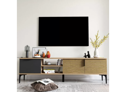 Bruin-Grijs RTV TV-Lowboard Kast Modern Design Rechthoekige Vorm Woonkamer