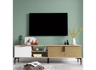 Lowboard RTV Modern Design Luxus Wohnzimmer Rechteckig Braun Weiß  Tv-meubel Modern Design Luxe Woonkamer Rechthoekig Bruin Wit