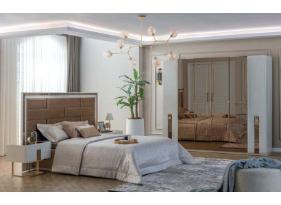 Exclusieve slaapkamerset Moderne stoffen bed 2x houten nachtkastjes
