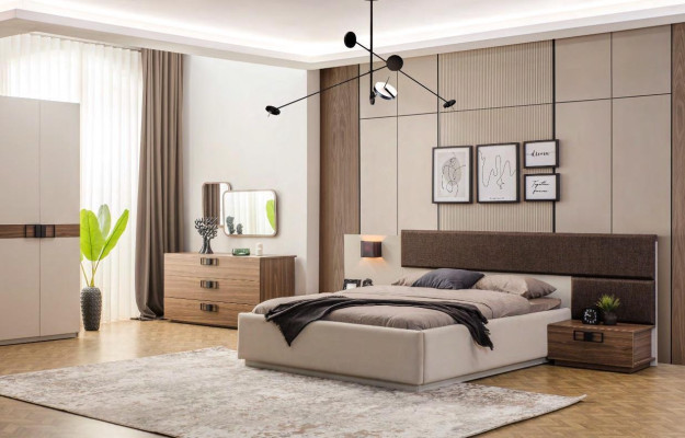 Designer Slaapkamer Set Modern Groot Bed Houten Commode Nachtkastje