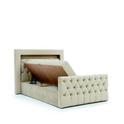Beige Chesterfield slaapkamer set bed kruk 2 nachtkastjes