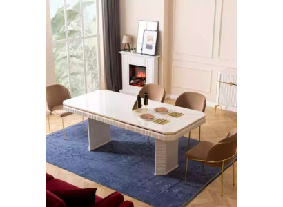 Eetkamer eettafel 6x stoel beige meubelset 7-delige luxe houten meubels