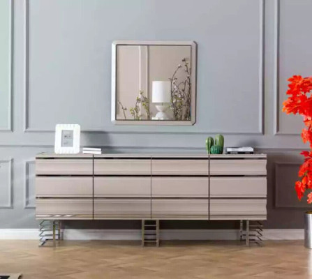 Tafel 6x Stoelen Dressoir Spiegel 9-delige eetkamer set groep garnituur