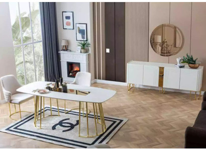 Eetkamer Set Tafel 6x Stoelen Dressoir Spiegel 9-delige Groep Set