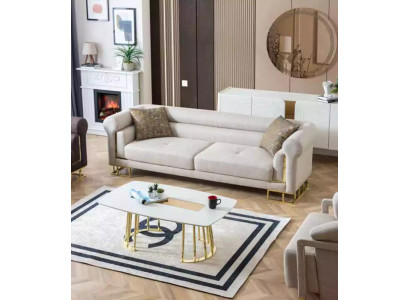 Bankstel 3-zits Stof Woonkamer Ontwerp Modern Nieuw Luxe Wit