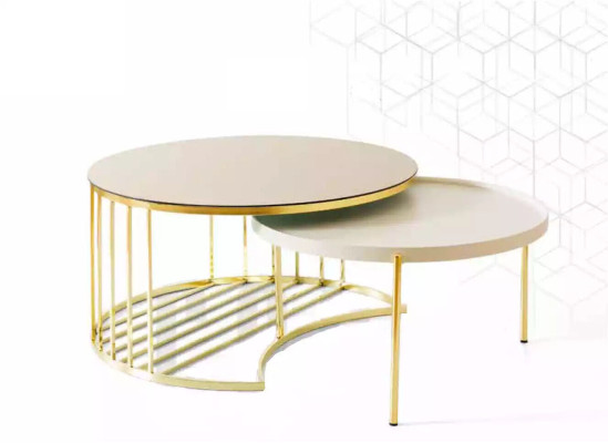 Moderne 2x salontafels roestvrijstalen koffietafel woonkamertafel nieuw goud