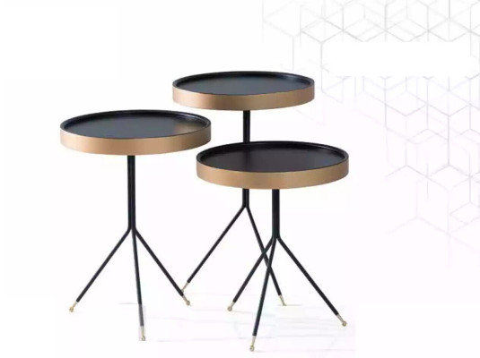 Bijzettafel 3x rond Decoratietafel Lampentafel Salontafel Tafel Hout zwart