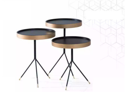 Bijzettafel 3x rond Decoratietafel Lampentafel Salontafel Tafel Hout zwart