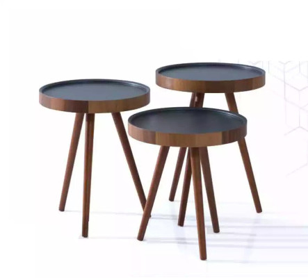 Bijzettafel 3-delige set bruin Salontafel Rond Bijzettafel Modern Luxe
