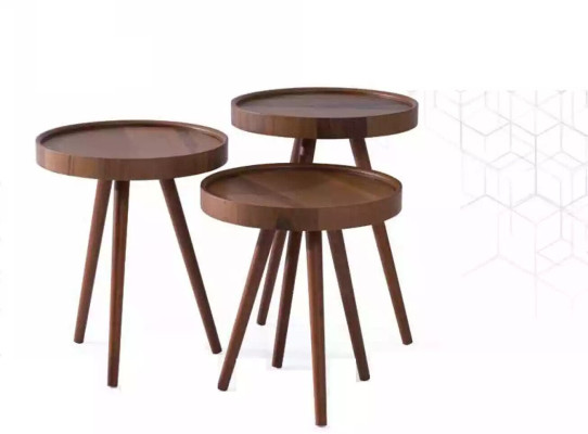 Bijzettafel 3x rond Decoratietafel Lampentafel Salontafel Tafel Hout bruin