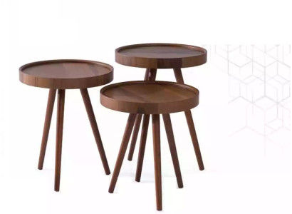 Bijzettafel 3x rond Decoratietafel Lampentafel Salontafel Tafel Hout bruin