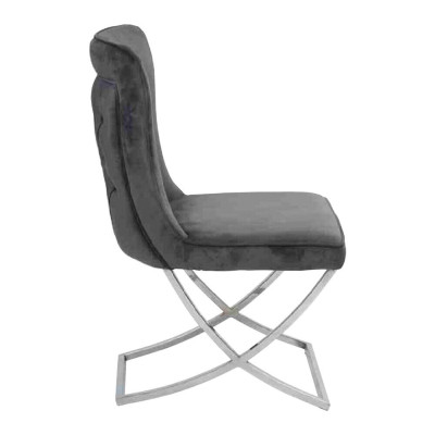 Chesterfield Zwart 4x stoelen Zonder armleuningen Metalen frame Eetkamerstoelen