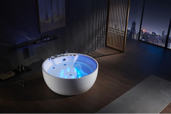 Ronde badkuip whirlpool badkuip ontspanning baden spa wit 150cm bubbels massagesproeiers