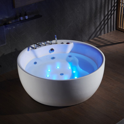 Ronde badkuip whirlpool badkuip ontspanning baden spa wit 150cm bubbels massagesproeiers