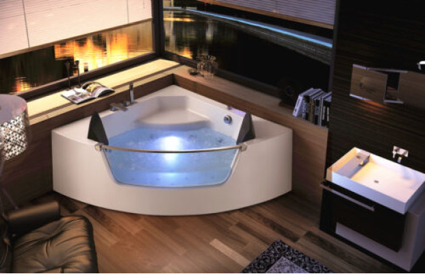 Whirlpool badkuip glas LED licht armaturen hoekbad badkuip