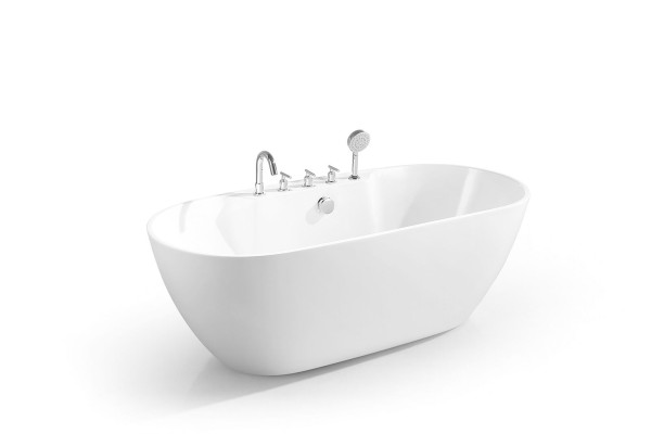 Vrijstaand ovaal ligbad voor badkamer van acryl, wit.