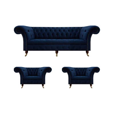 Woonkamerset 3-delig Chesterfield Blauw Luxe Driepersoonsbank 2x Fauteuil Nieuw  Woonkamerset 3-delig Chesterfield Blauw Luxe Driepersoonsbank 2x Fauteuil Nieuw