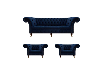 Woonkamerset 3-delig Chesterfield Blauw Luxe Driepersoonsbank 2x Fauteuil Nieuw  Woonkamerset 3-delig Chesterfield Blauw Luxe Driepersoonsbank 2x Fauteuil Nieuw