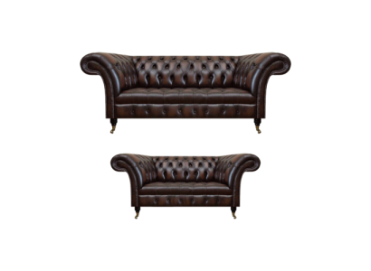 Chesterfield Brown Sofa Set Driezits bank Tweezits Woonkamer Nieuw