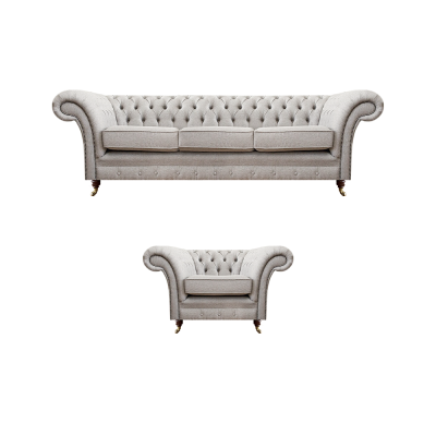 Grijs luxe set bank driezitsbank Chesterfield fauteuil woonkamer