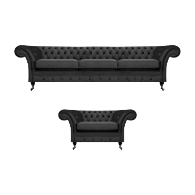 Woonkamer Meubels Zwart Driepersoonsbank 3+1 Fauteuil Chesterfield