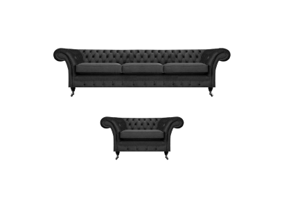 Woonkamer Meubels Zwart Driepersoonsbank 3+1 Fauteuil Chesterfield