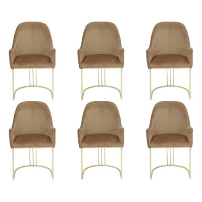Groep Set 6x Stoel Stoel Ontwerp Stof Beklede Stoelen Eetkamer Textiel