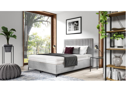 Boxspring slaapkamer bed luxe nieuw ontwerp modern hout inrichting textiel
