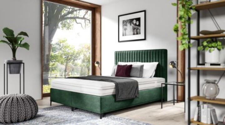 Luxe boxspringbed slaapkamer gestoffeerd bed inrichting textiel 160x200cm hout