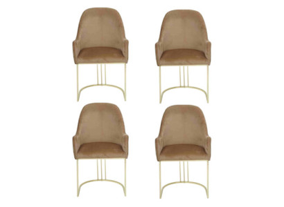 Groep Set 4x Stoelstoel Ontwerp Stof Bekleding Stoelen Eetkamer Textiel