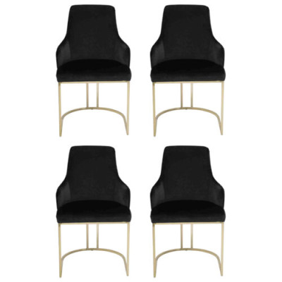 Ontwerper Zwarte 4x Metalen Stoelen Luxe Roestvrij Staal Beklede Meubelen