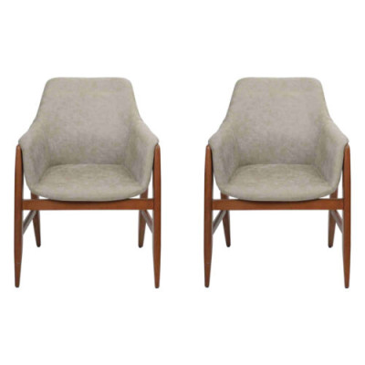 Eetkamerstoel 2x stoelen Keukenstoel Armstoel Hout Stof Modern Grijs Stoel