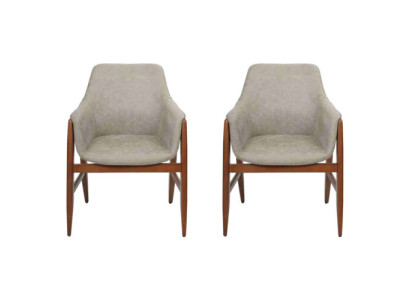 Eetkamerstoel 2x stoelen Keukenstoel Armstoel Hout Stof Modern Grijs Stoel