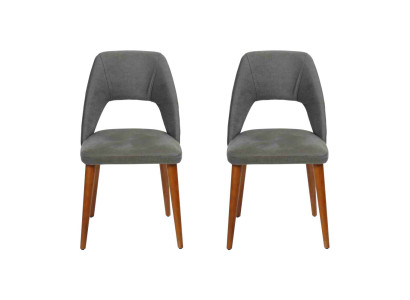 Exclusieve grijs-bruine eetkamerstoelen luxe houten stoelen gestoffeerd meubilair