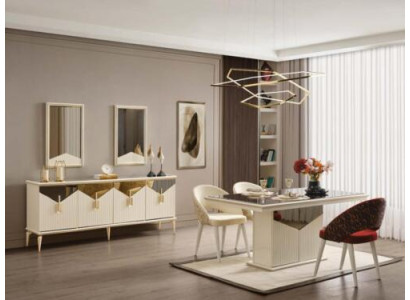 Compleet eetkamer eettafel 2-delig dressoir eettafel Goud Hout