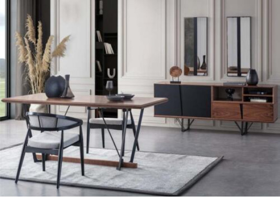 Eethoek Eetkamer Eettafel set 2-delig Dressoir Eettafel Bruin Hout