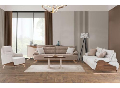 Sofaset Driepersoons Fauteuil Bank Stoffen Bankstel Beige 3-delig