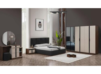 Complete tweepersoonsbed nachtkastjes kast beige 6-delige slaapkamer