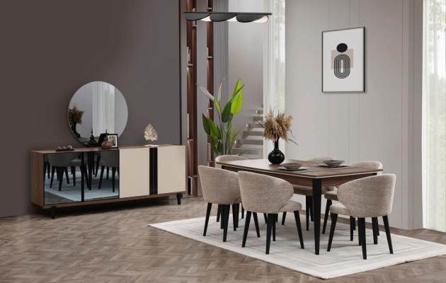 Eethoek Eetgroep Eetkamer Eettafel Stoelen Dressoir Set 8-delig Bruin
